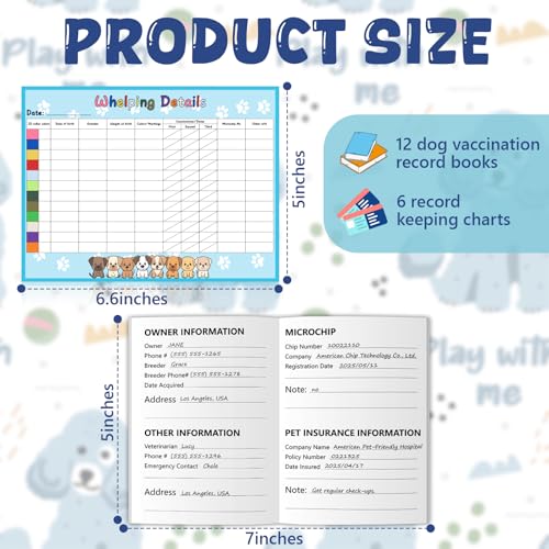 Puppy Whelping Supplies Kit Include 12 Puppy Shot Record Booklets 6 Record Keeping Charts 12 Coloured Soft Nylon Puppy Id Collars Newborn Adjustable Breakaway with 2 ID Sticker Identification Pets by SKLENICE - Used condition - Image 3