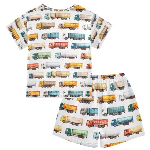 ALAZA Multicolor Truck Pajamas Set Short Sleeve Cotton Sleepwear Summer Pjs 2 Piece 5-14Y2