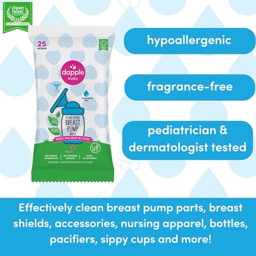 image for Dapple Breast Pump Wipes, Powered by Plants, Hypoallergenic, Removes M