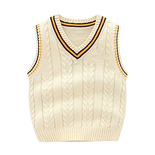 Mud Kingdom Toddler Boys Sweater Vest V-Neck Cable Knit Pullover Beige 3T