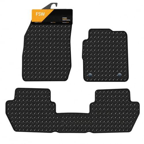 FSW - Compatible with Ford Fiesta MK7 2011-2017 Tailored Car Floor Mats - Heavy Duty 3mm Rubber Matting - Anti Slip Waterproof Anti Slip Backing - 3 Rubber Car Floor Mat Set