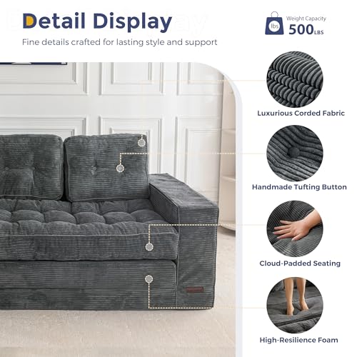 Image of MAXYOYO Convertible Sofa Bed, Pull Out Oversized Loveseat Sofa Couch, 2 in 1 Folding Couch Bed, Fold Out Floor Couch with Pillows for Living Room Lounge, Dark Grey