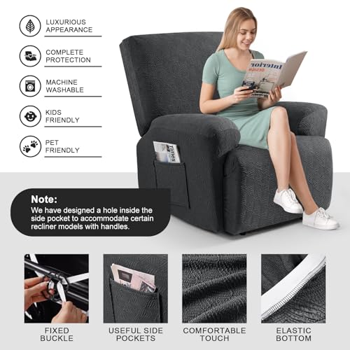 Image of Timeles Recliner Covers Extra Wide Recliner Chair Cover Reclining Sofa Slipcovers for Pet&Kid,Stretch Soft Washable (One-Seater Oversized, Dark Gray)