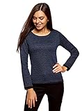 punto grueso medio Tipo de escote: Redondo oodji Ultra Mujer Jersey de Jacquard con Decoración Geométrica, Azul, ES 38 / S
