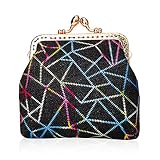 Oyachic Cuir Porte Monnaie Coin Purse Pochette en Cuir Fermoir Clic Clac Kiss Lock Change Pouch Femme Porte-Carte en Vintage Portefeuille(Noir)