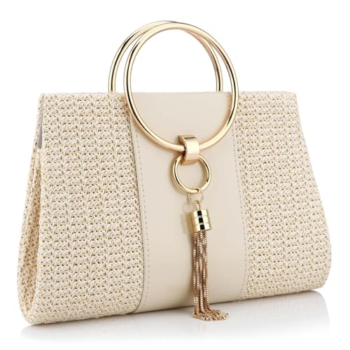 Image of YYW Summer Beach Straw Evening Bag,Straw Clutch Purse Straw Handbag Shoulder Bag Top-handle Bag