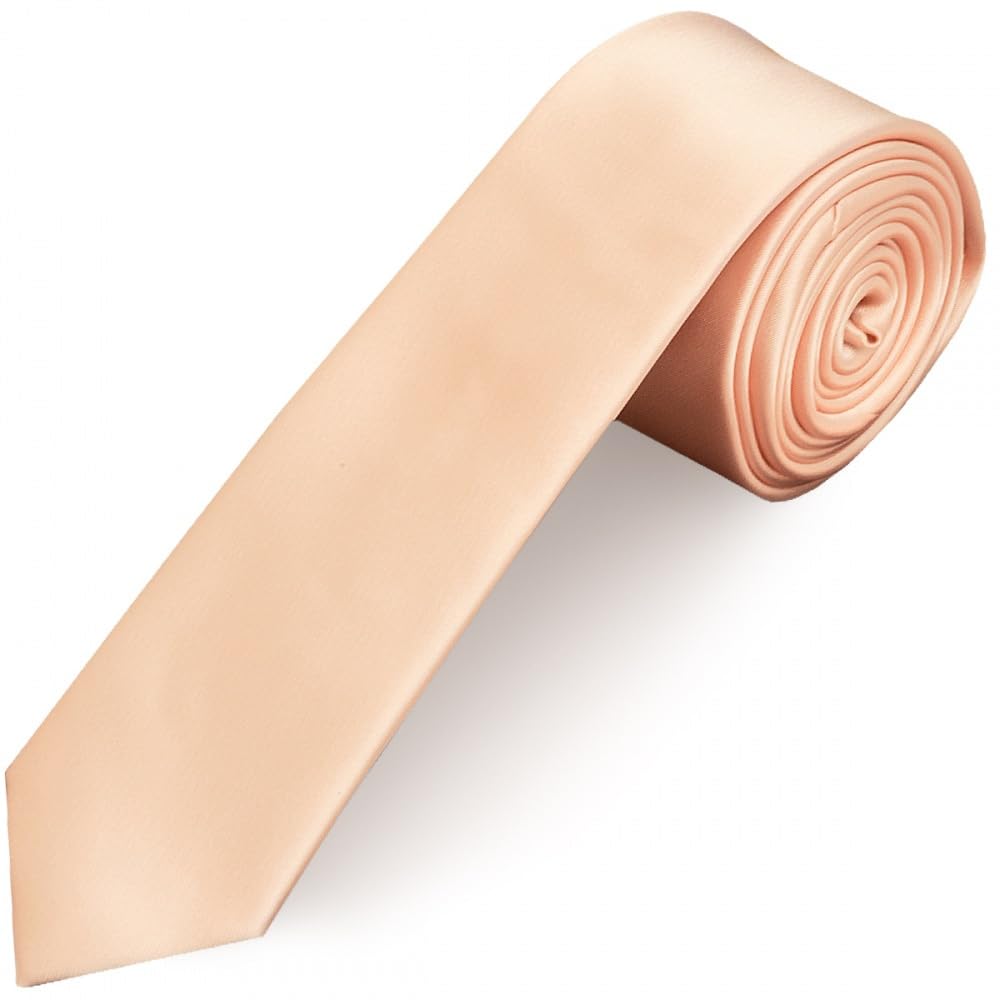 TIES R US Plain Light Peach Satin Skinny Men's Tie