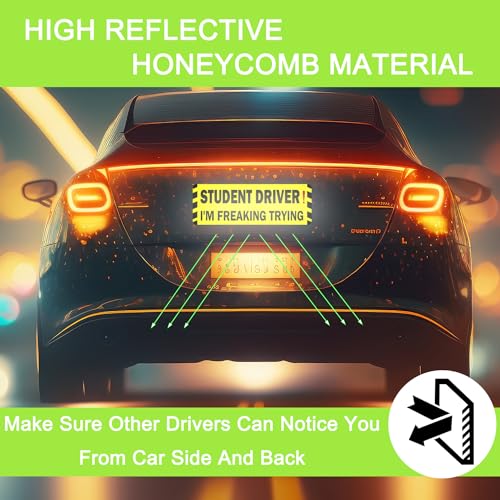 Image of 3 Pack Student Driver Magnet for Car, Magnetic Student Driver Sign for Vehicle, Reflective Warning Bumper Sticker Magnet Sign for New Driver, 10 inch x 3.5 inch (Yellow-Black)