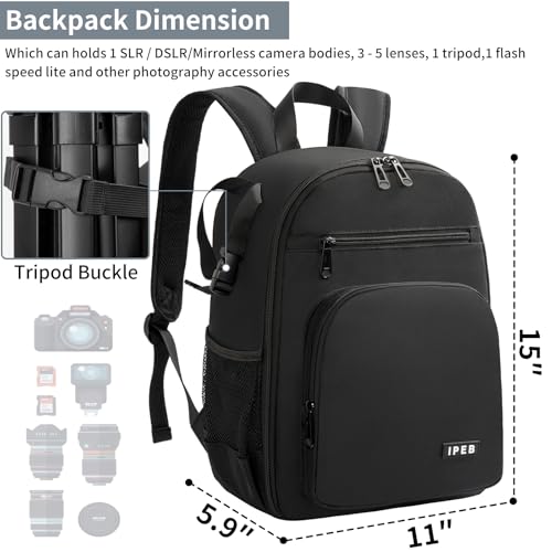 Ficha técnica IPEB Mochila para cámara con soporte para trípode resistente al agua carcasa de cámara mochila antirrobo para cámara DSLR SLR sin espejo Nikon Sony Canon negro y gris Talla única - Fernando Cortés