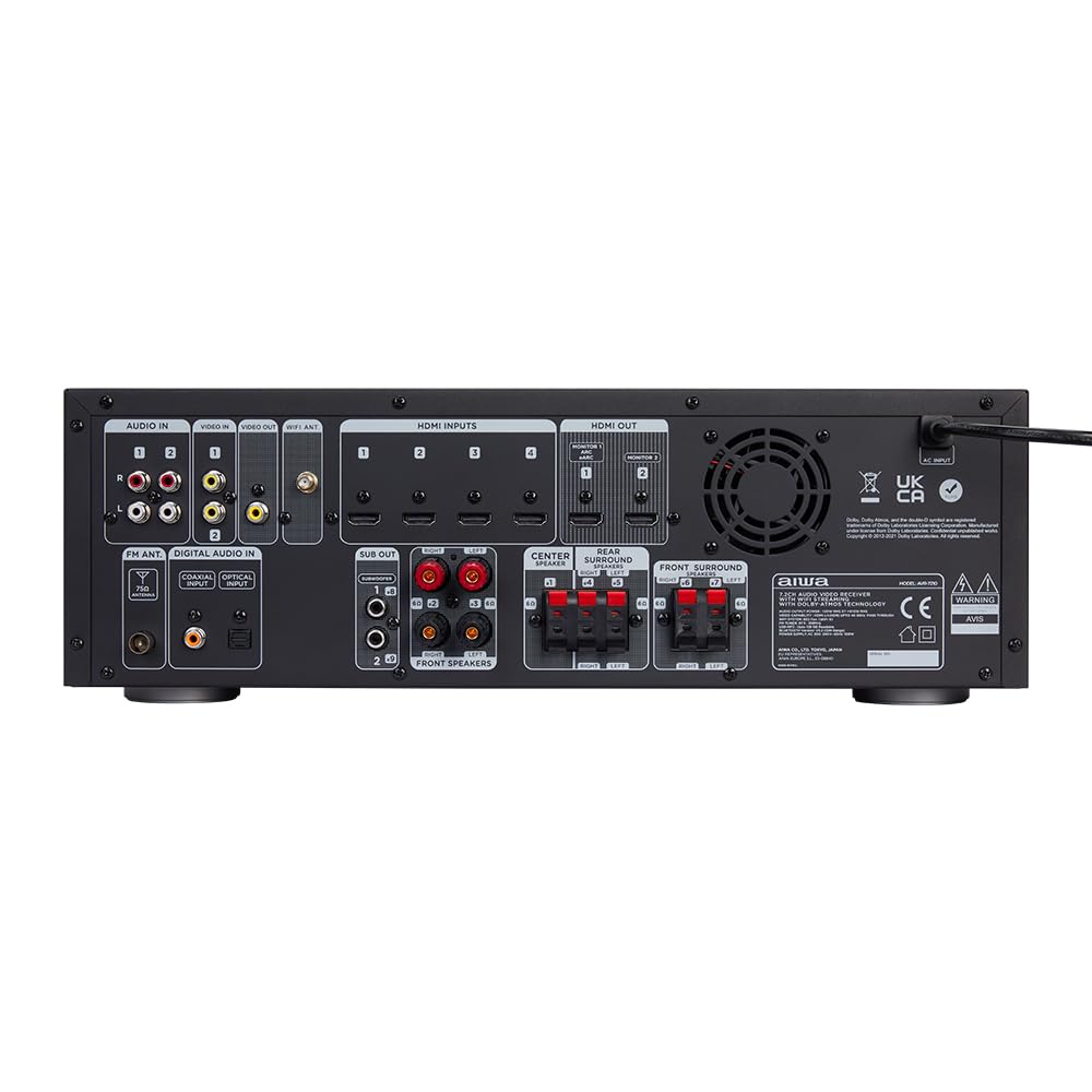 Aiwa, Receptor AV, AVR-7210 | 7.2 Canales, 1155W, Negro | Bluetooth, HDMI eARC, Dolby Atmos, AirPlay 2 | Control Remoto | Sonido Envolvente para Cine en casa