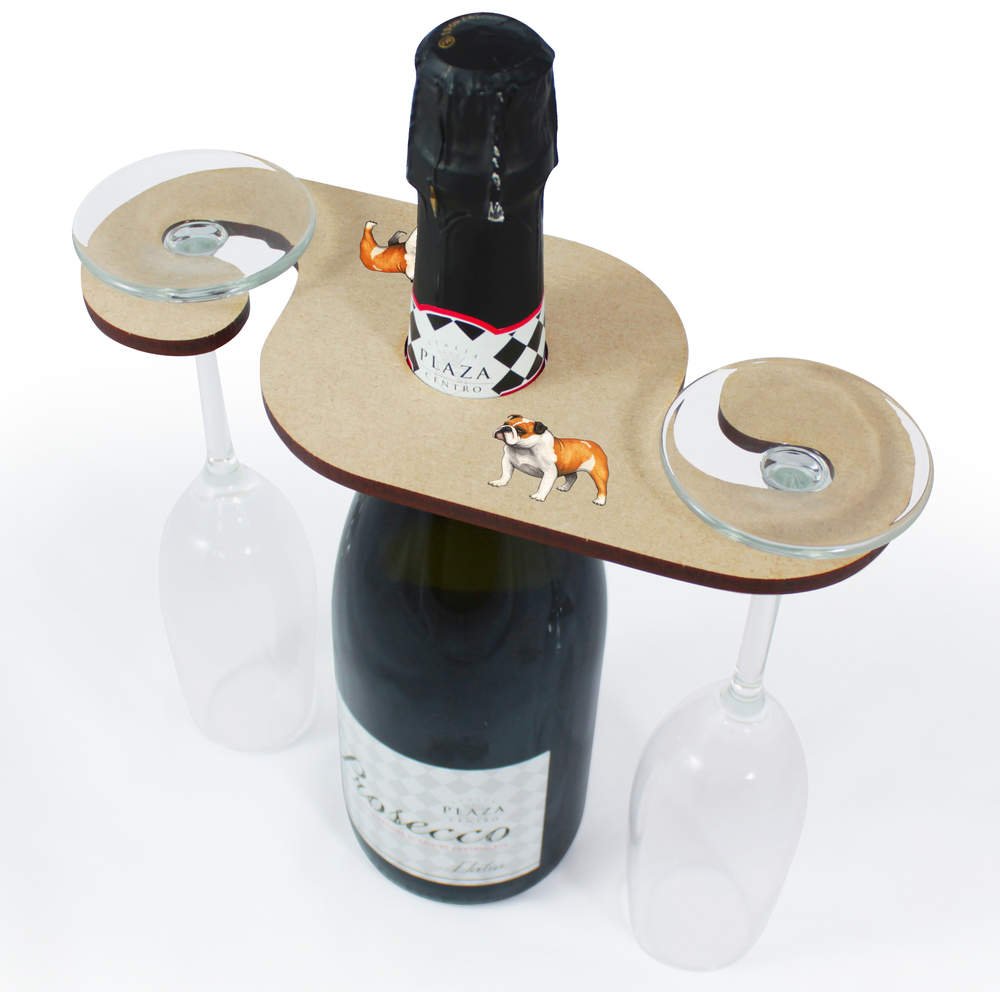 Azeeda 'English Bulldog' Wooden Wine Glass/Bottle Holder (GH00035991)