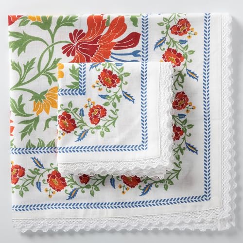 Image of FINGERCRAFT Floral Print Cloth Napkins Set of 12 Cotton Linen Blend Fabric with Classic Lace 20x20 Inch Dinner Napkin Durable and Good Absorbency for Home, Hotels, Parties (Persian Floral)