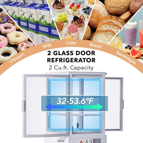 Image of Garvee 2.0 Cu.Ft Beverage Refrigerator with Glass Door, Countertop Double Door Drink Cooler, Commercial Fridge for Drinks and Snacks, 110V, White