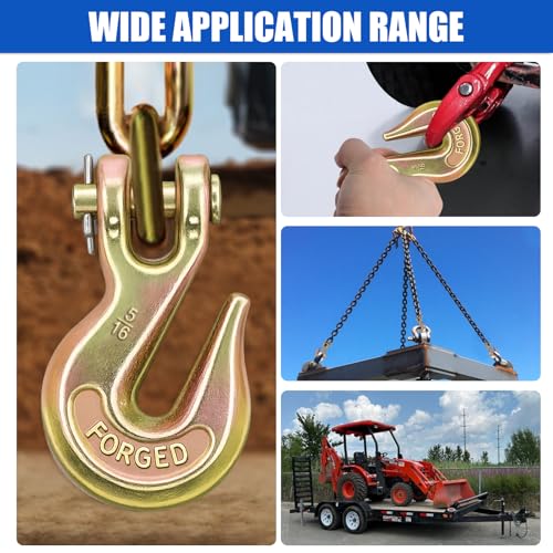 Image of 5 /16 inch Clevis Grab Hooks Grade 70, Heavy Duty Chain Hooks, 10 Pack | Forged Alloy Steel Tow Hook with 5,400 lbs WLL 21,600 lbs Break Load, Zinc-Plated for Truck Trailer Tow Chain Transport