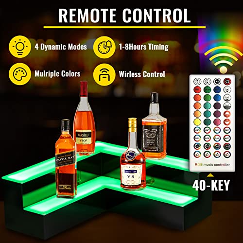 Image of VEVOR Corner LED Liquor Bottle Display Shelf, 20-inch LED Bar Shelves for Liquor, 2-Step Lighted Liquor Bottle Shelf for Home /Commercial Bar, Acrylic Lighted Bottle Display with Remote & App Control