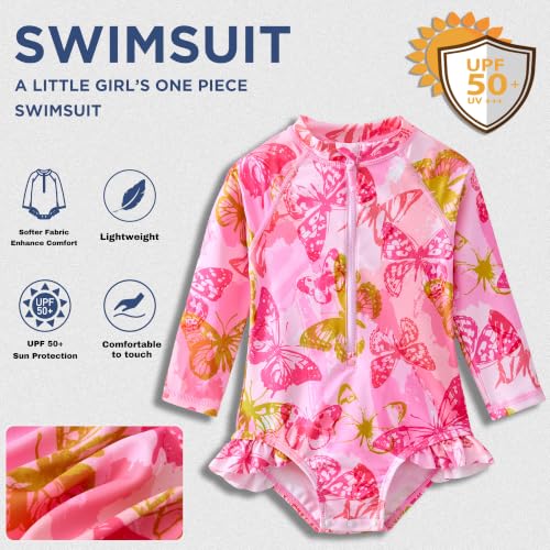 Image of Baby Girls' One Piece Swimsuit Long Sleeve Rash Guard Swimwear