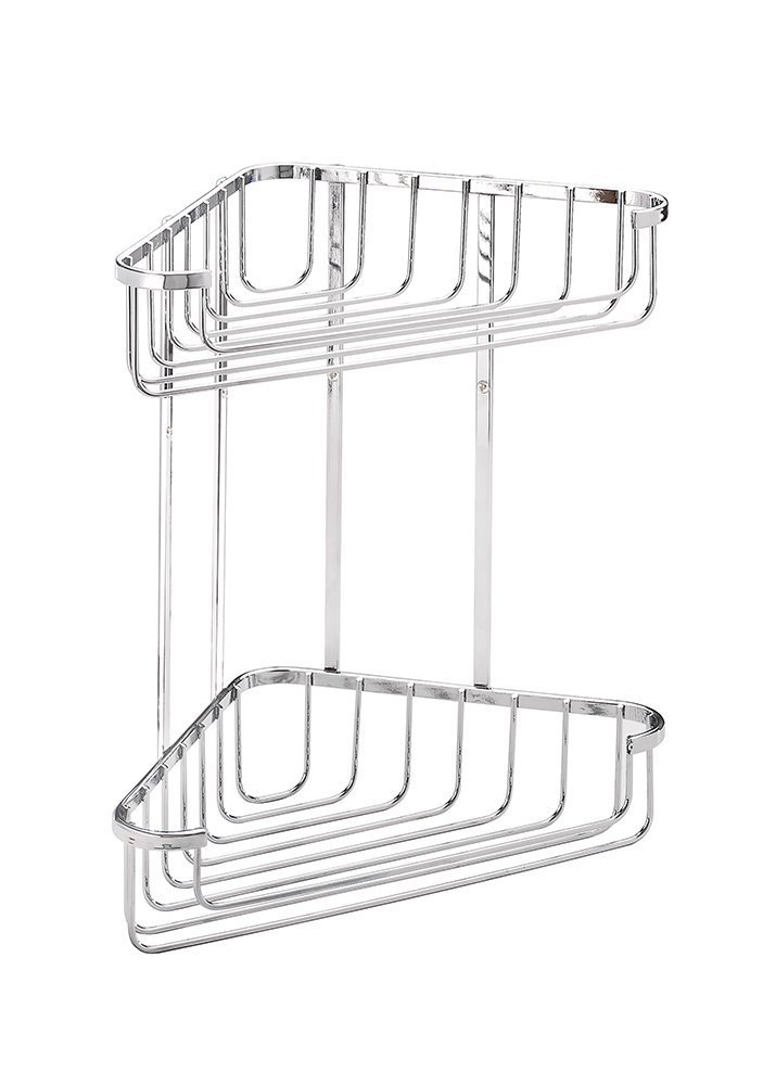 Croydex Chrome Stainless Steel Large Corner Shower Caddy - Durable Steel Bathroom Shelves With Finish For Modern Bathrooms, 2-Tier Shower Corner Shelves, Easy Installation, 5Kg Load Capacity