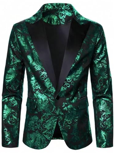 Men's Jacquard Suit Blazer Peak Lapel One Button Coat for Speech Groomsmen