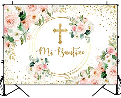 Sensfun Mi Bautizo Fondo Rosa Floral 7x5ft miniatura 3