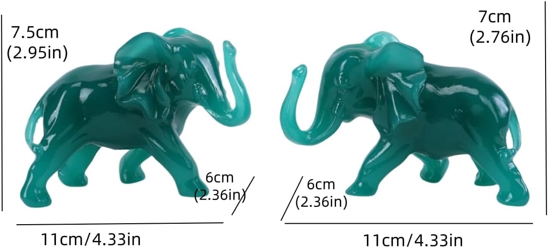Elephant Statues Home Decor Gift - 1 Pair Wealth Lucky Elephant Figurine with Trunk Up Collectible Sculpture for Shelves, Livingroom and Bedroom - Image 2