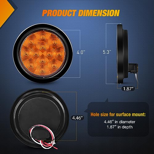 Nilight 4" Round Trailer Tail Light 2PCS Amber w/Mounting Brackets by Nilight - Used condition - Image 9