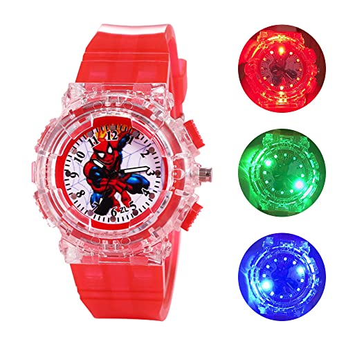 Kids Watch - Superhero Analog Watch for Boys & Girls, Adjustable Strap Learning Time Wrist Watch with 3 Colors Flashing, Cool Inexpensive Gift for Toddlers, Boys & Girls