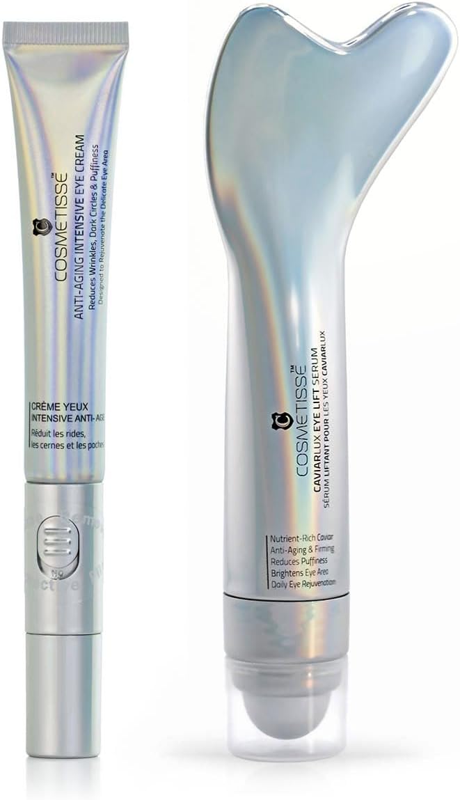 Cosmetisse Eye Revival Duo Bundle â CaviarLux Eye Lift Serum + Anti-Aging Intensive Eye Cream with Vibrating Applicator, Hydrating & Firming Eye Care Set for Puffiness, Dark Circles & Fine Lines (2 Products)