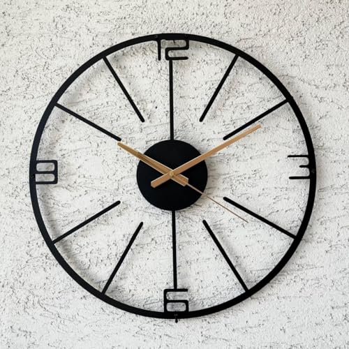 Image of Wall Clock Stylish Metal Analog Wall Clock for Living Room, Bedroom, Office, Kitchen, Home and Hall | Antique Fancy Big Size Modern Wall Watch (Black(DA-214), 40 CM)