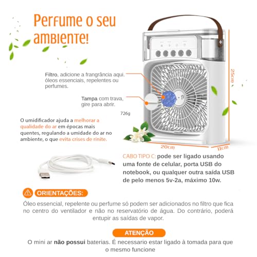 Mini Ar Condicionado Climatizador Umidificador Portátil USB (Preto)