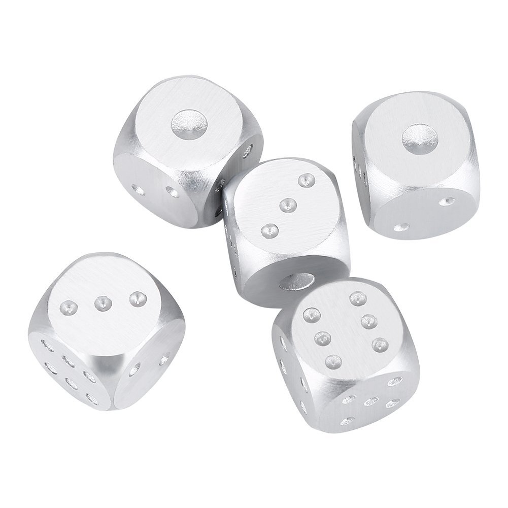 Dés À 6 Faces en Métal D6, 5 Pièces pour Jeux De Table et Poker avec Boîte (-Argent)