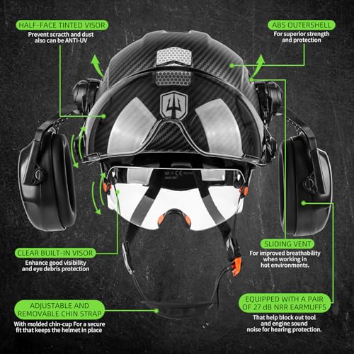GREEN DEVIL Hard Hat Safety Helmet with Visor and Ear Muffs Men Women Vented Work Hardhat ANSI Z89.1 Cascos De Construccion for Industrial Construction Forestry - Thumbnail 3