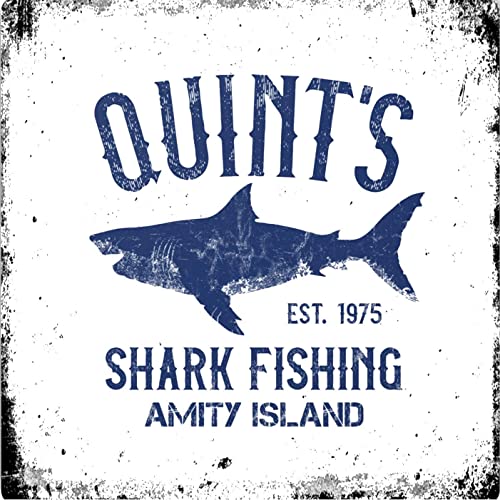 Image of Vintage Advertising Wall Tin Plaque Large Square 20x20cm Pub Shed Bar Man Cave Home Bedroom Office Kitchen Gift Metal Sign - Quints Shark Fishing Jaws Movie Amity Island inspired …