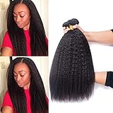 DAIMER Kinky Straight Bundles Human Hair Brazilian Yaki Straight Human Hair 3 Bundles Double Weft Unprocessed Virgin Human Hair Extensions Sew In Hair Weave Natural Black Mixed Length（18 20 22Inch）