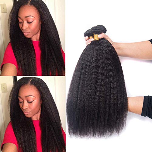DAIMER Kinky Straight Bundles Human Hair Brazilian Yaki Straight Human Hair 3 Bundles Double Weft Unprocessed Virgin Human Hair Extensions Sew In Hair Weave Natural Black Mixed Length(18 20 22Inch)