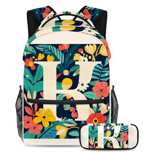Cartables de grande capacité avec trousse lot de 2 grand format lettrage floral abstrait