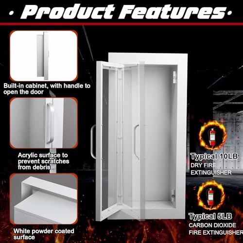 Image of Zonon 2 Pcs Semi Recessed Fire Extinguisher Cabinet, Steel Wall Mount Cabinet with Magnetic Door & Handle, Acrylic Window, 2.5 inch Trim Frame, Fits 2.5 /5 /10 lb Fire Extinguishers, White