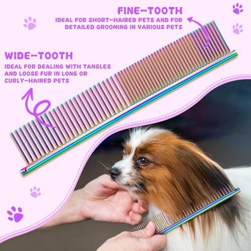 Image of Moontay Professional 7.0 inch Pet Grooming Scissors Set, 4-Pieces 440C Japanese Steel Straight & Curved & Thinning & Chunker Shears /Scissors with 1 Grooming Comb for Dog Cat and More Pets, Multicolour