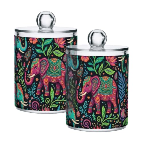 Image of EOSDT Flower Elephant Leaves Colorful Bathroom Canisters with Lid, Translucent Plastic Storage