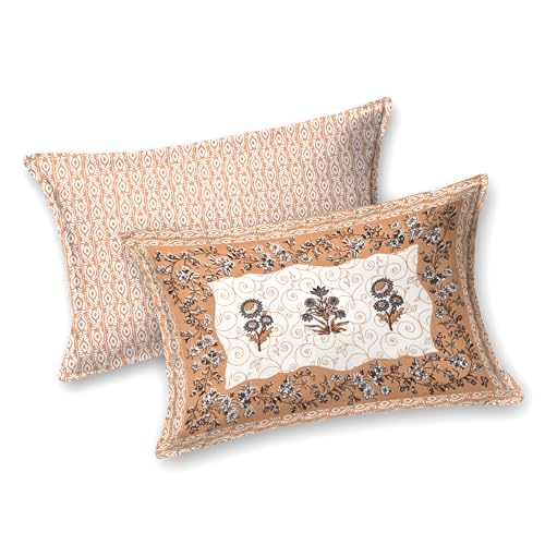 Image of BLOCKS OF INDIA Hand Block Printed 300 TC Cotton Super King Size Bedsheet(106 x 106) (GAD Brown)