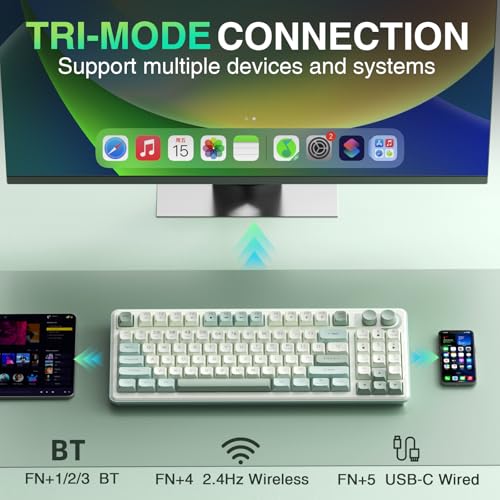 Image of CORBOBO SOLAKAKA SK90-75% Wireless Keyboard, Cute Creamy Gaming Keyboard with Number Pad, Tri-Mode BT5.0 /2.4G /USB-C, Media Knob, RGB Backlit, Quiet Keys Silent Office Keyboards for PC MAC