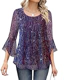 Bebonnie Christmas Tops for Women 2025 Dressy: Ladies Long Sleeve Elegant Fall Winter Fashion Clothes Plus Size Pantsuits for Special Occasions Party Formal Evening Blouses Purple Blue XXL