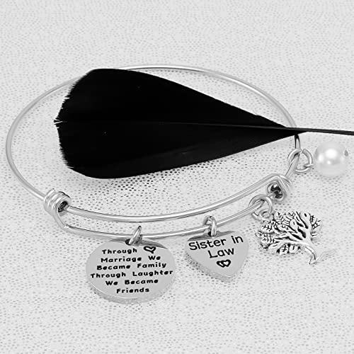 Kivosliviz Sister in Law Bracelet Jewelry Through Marriage We Became Family Bangle Bracelet for Sister of the Groom 5
