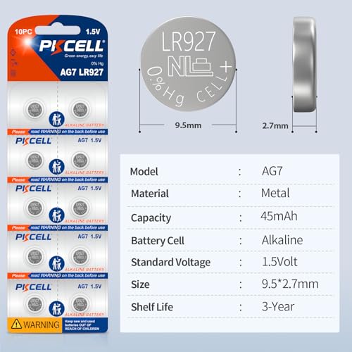 PKCELL 20-Pack Batería para Reloj AG7 1.5V LR927 SR927SW miniatura 2