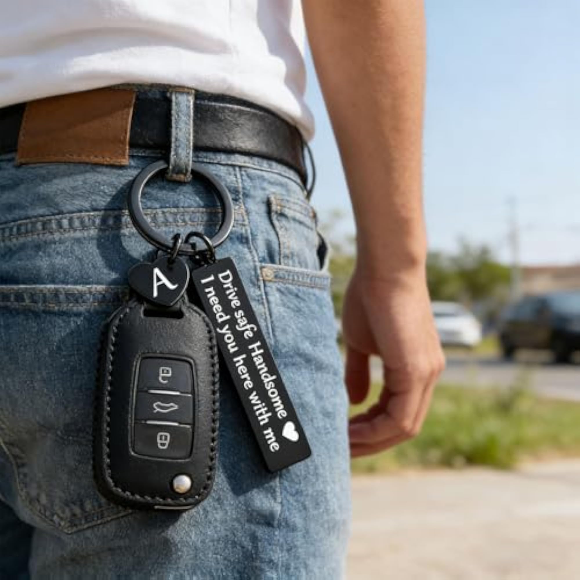 Drive Safe Engraved Initial Keychain for Him