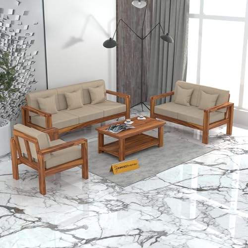Image of Sheesham Wooden 6 Seater Sofa for Living Room | Solid Wood Sofa | Rosewood Sofa Set for Home & Office | Lounge (Honey Finish, 3+2+1 Seater)