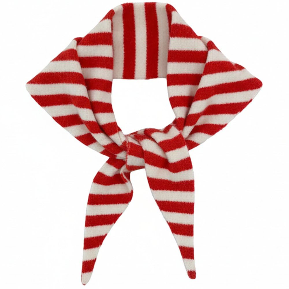 Fituenly Women's Red Stripe Knitted Triangle Scarf For Aesthetic Headscarf Shawl Cozy Neck Warmer Versatile Head Wrap Cottagecore Streetwear Stylish Fall Winter Accessories