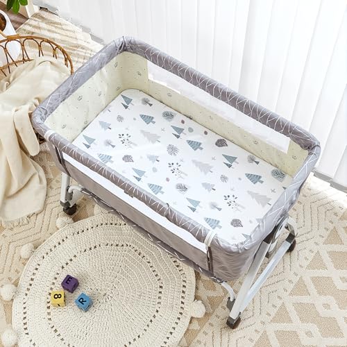 4 Pack Baby Bassinet Sheets - 35"x20" Bedside Bassinet Sheets for Newton, Ezebaby, AMKE(3 in 1) & Other Large Bedside Sleeper | Ultra Soft & Skin Friendly Bassinet Fitted Sheets for Boys Girls