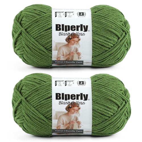 Image of Skinny Chenille Yarn for Crocheting #2 Green Thin Baby Blanket Plush Yarn | 2 Pack of 158 Yds, 1.7 Oz Sport Fingering Weight Fine Yarn, Soft Fluffy Velvet Yarn for Crochet knitting Blankets, Amigurumi