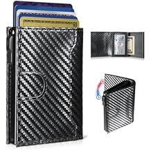Wallet for Men, Slim Minimalist Mens Wallet for RFID Blocking, Front Pocket Credit Card Holder Wallets with ID Window, Smart Pop Up Metal Aluminum Case Gift for Men, Carbon Fiber Black