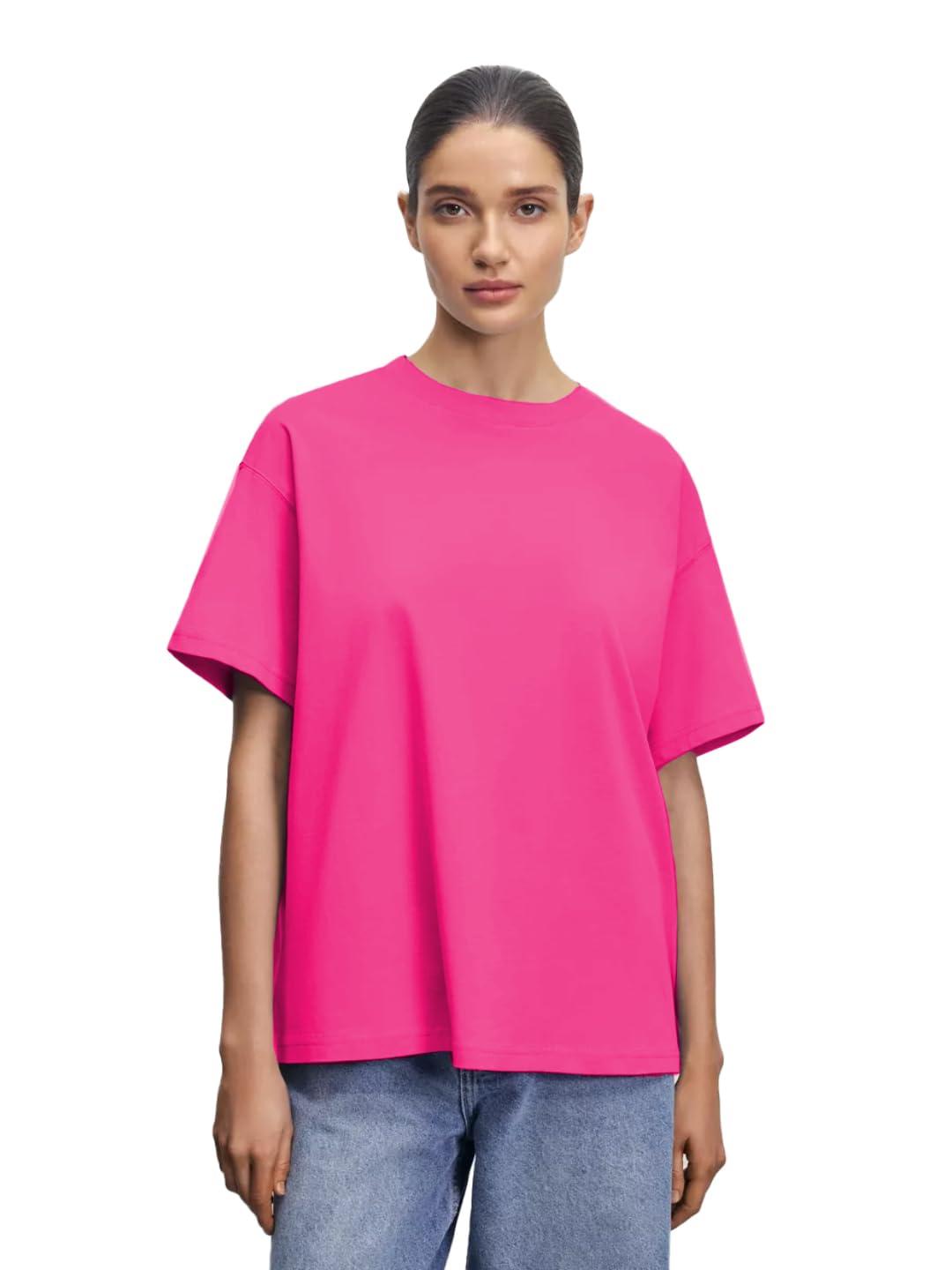 Women's Cottonblend Oversized Half Sleeve T-Shirt (Color Pink)-image-39